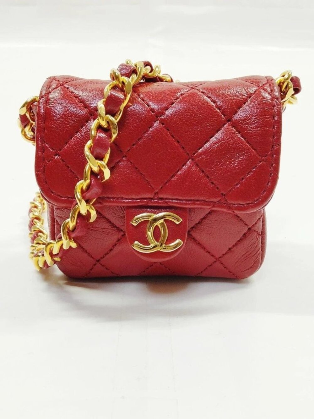 Authentic Chanel Mini Classic Flap Coin Purse Red Quilted Lambskin Chain Bag - Picture 2 of 14